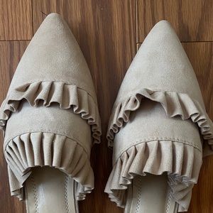 Chase + Chloe Suede Ruffle Mule Flats